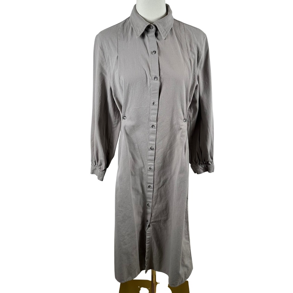 66Girls Shirt Dress Womens Free Size Taupe Cotton Button Detail Adjustable Midi